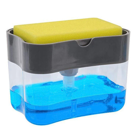 Gray Plastic 2-in-1 Sponge Box With Soap Dispenser