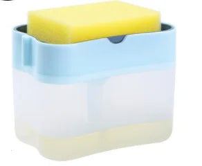 Light Blue Plastic 2-in-1 Sponge Box With Soap Dispenser