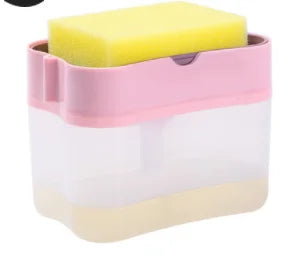 Pink Plastic 2-in-1 Sponge Box With Soap Dispenser